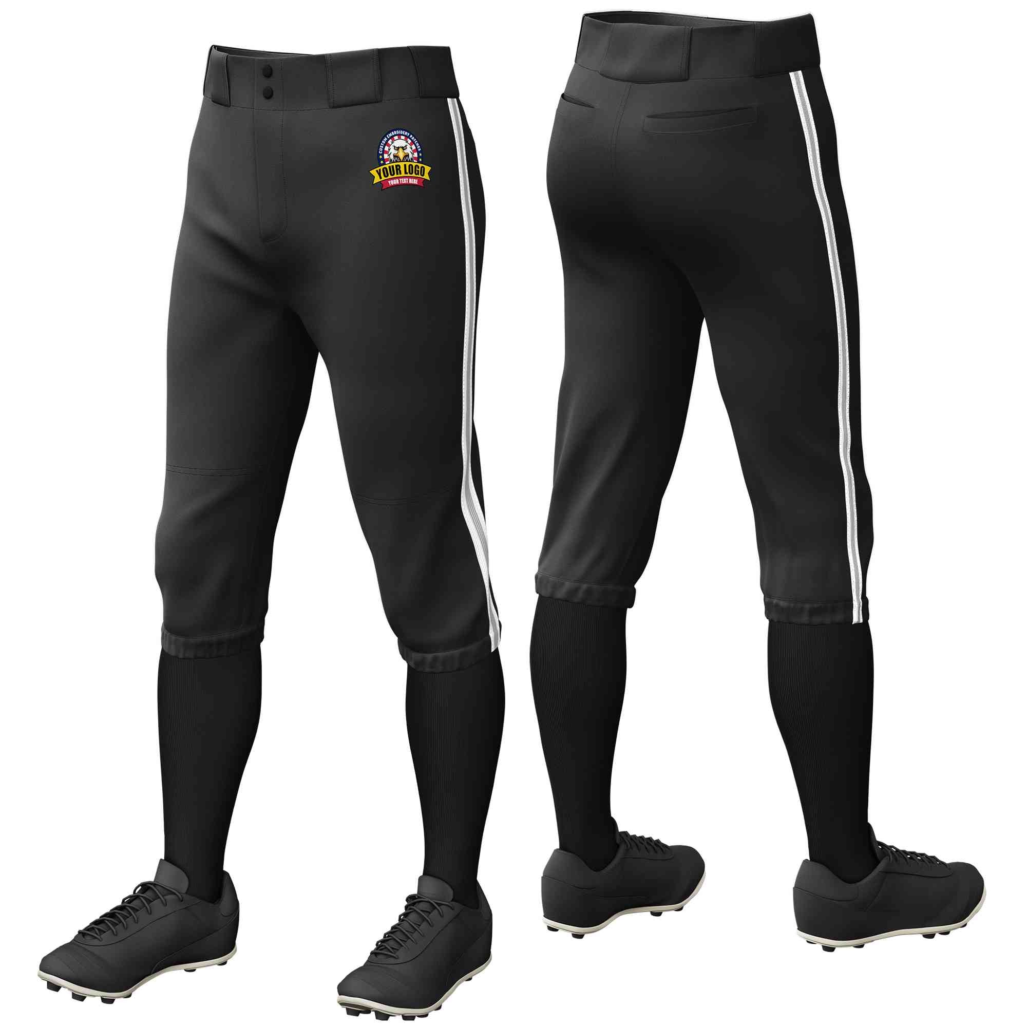 Pantalon de baseball personnalisé, noir, blanc, gris-blanc, coupe classique, culotte d'entraînement extensible