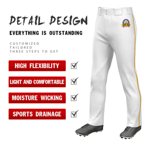 Custom White Old Gold Classic Fit Stretch Practice Loose-fit Baseball Pants