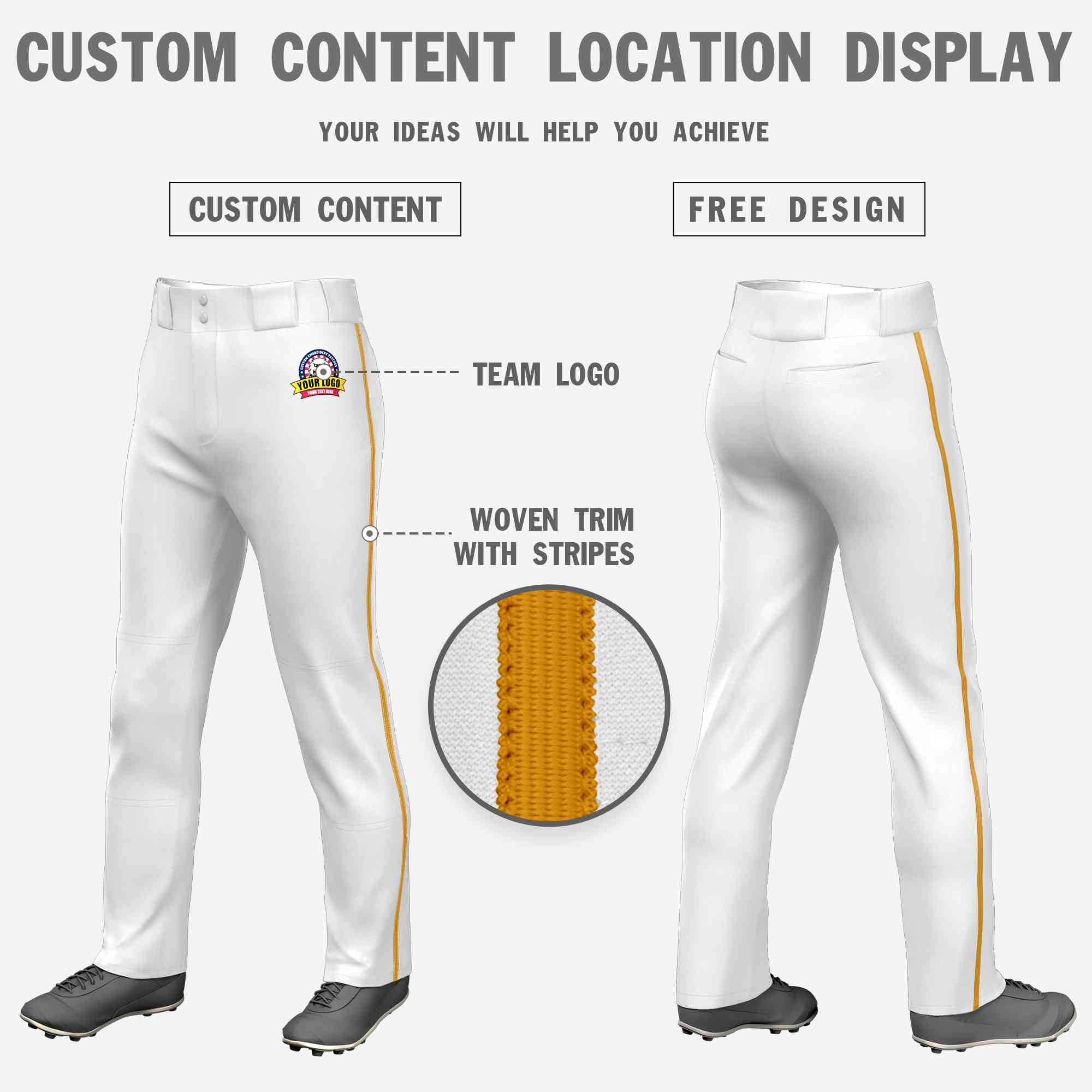 Custom White Old Gold Classic Fit Stretch Practice Loose-fit Baseball Pants