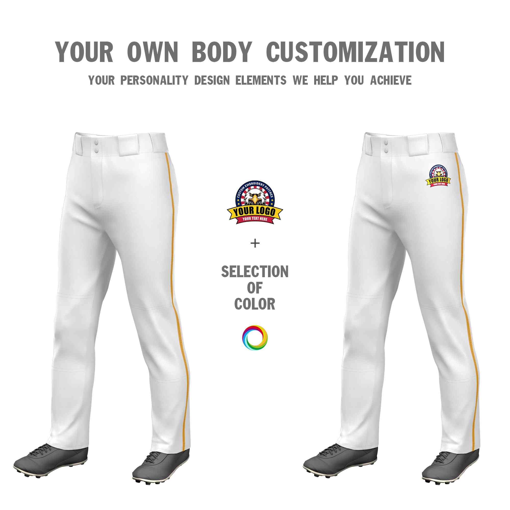 Custom White Old Gold Classic Fit Stretch Practice Loose-fit Baseball Pants