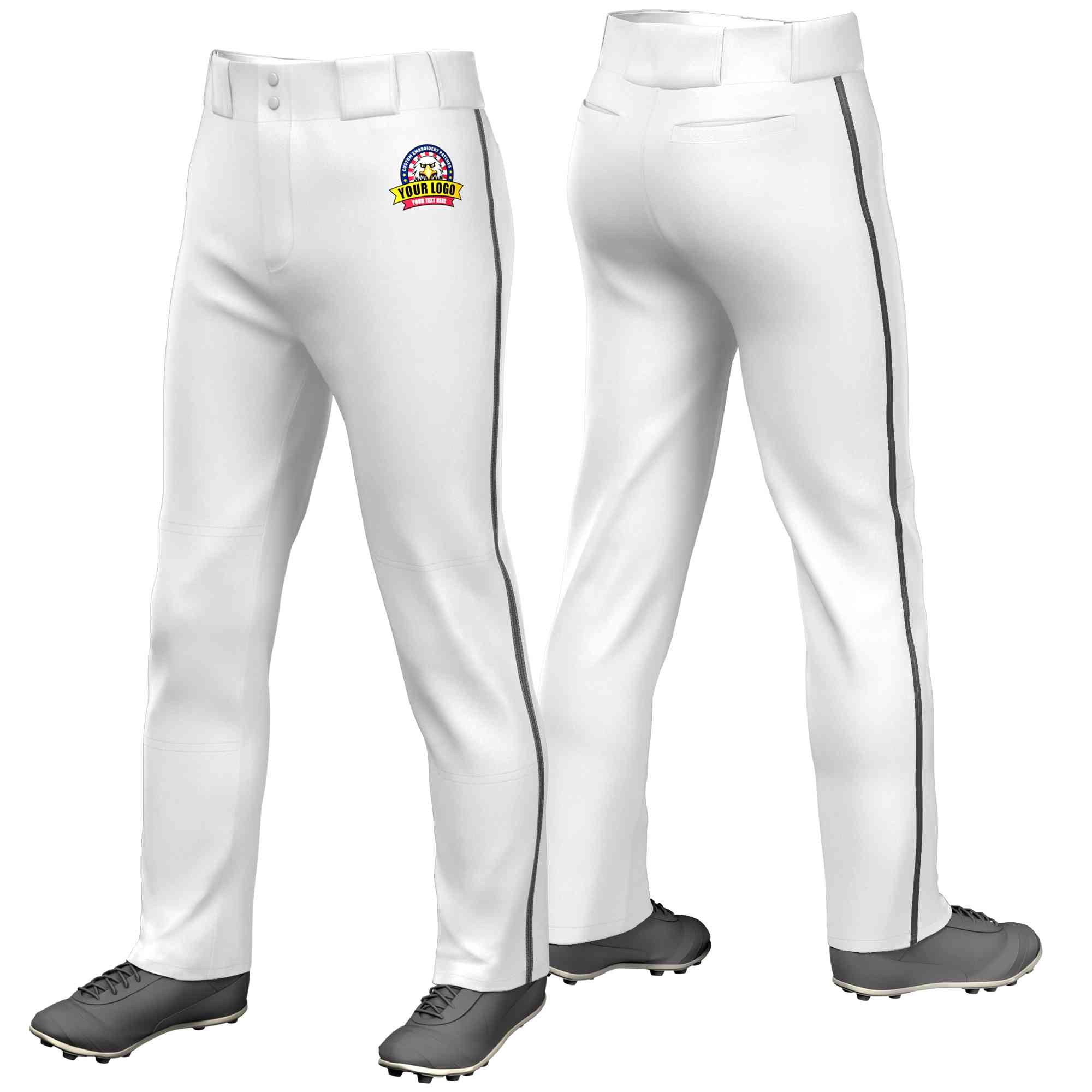 Custom White Dark Gray Classic Fit Stretch Practice Loose-fit Baseball Pants