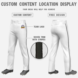 Custom White Dark Gray Classic Fit Stretch Practice Loose-fit Baseball Pants