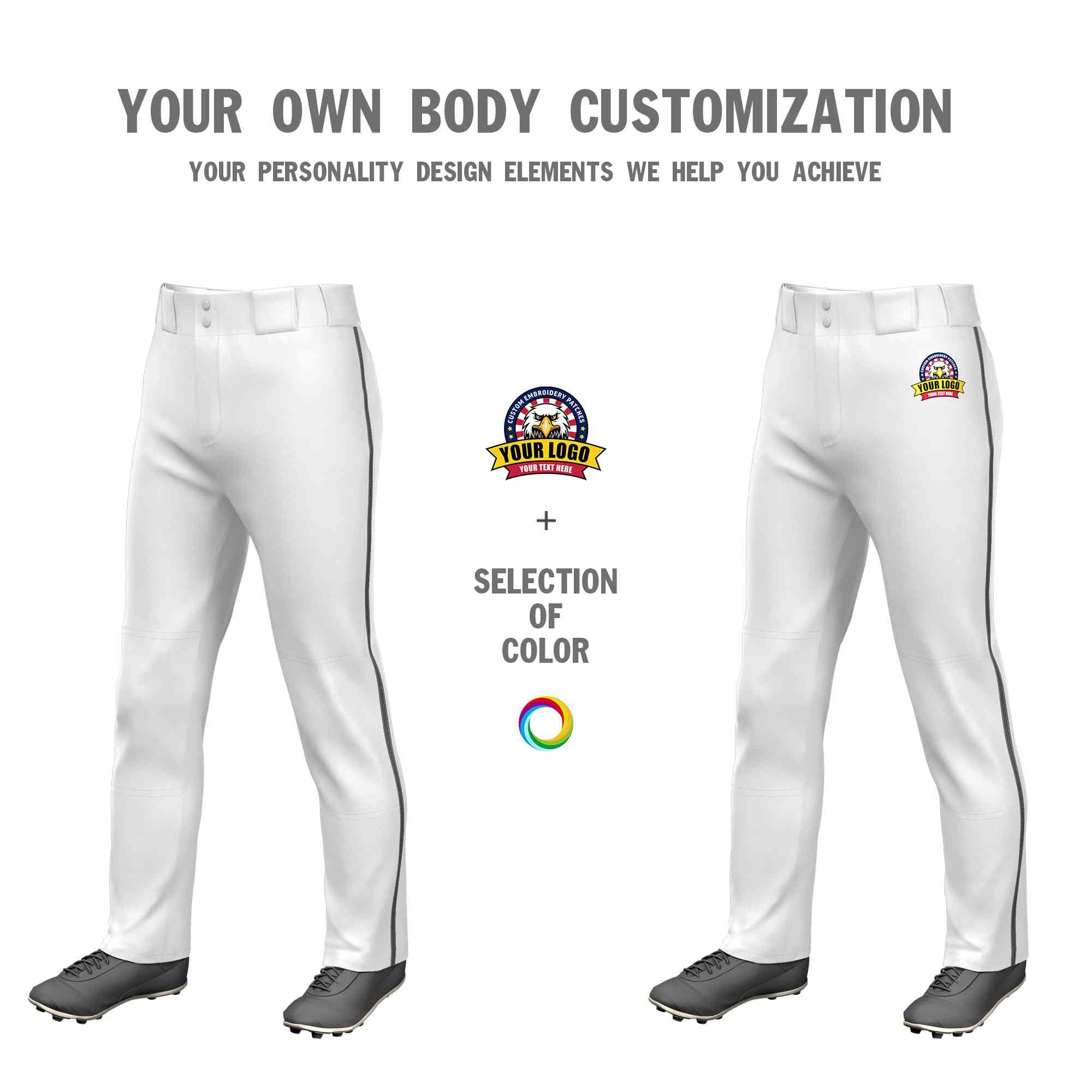 Custom White Dark Gray Classic Fit Stretch Practice Loose-fit Baseball Pants