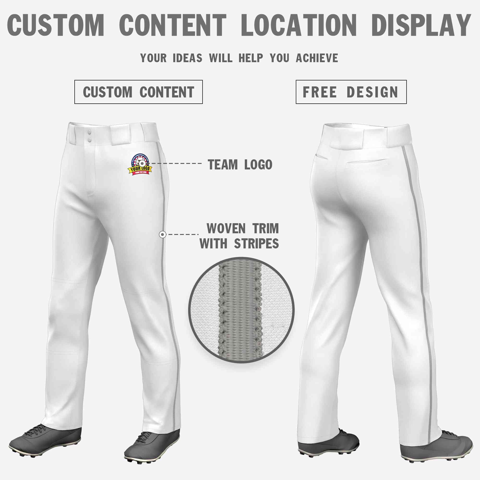 Custom White Gray Classic Fit Stretch Practice Loose-fit Baseball Pants