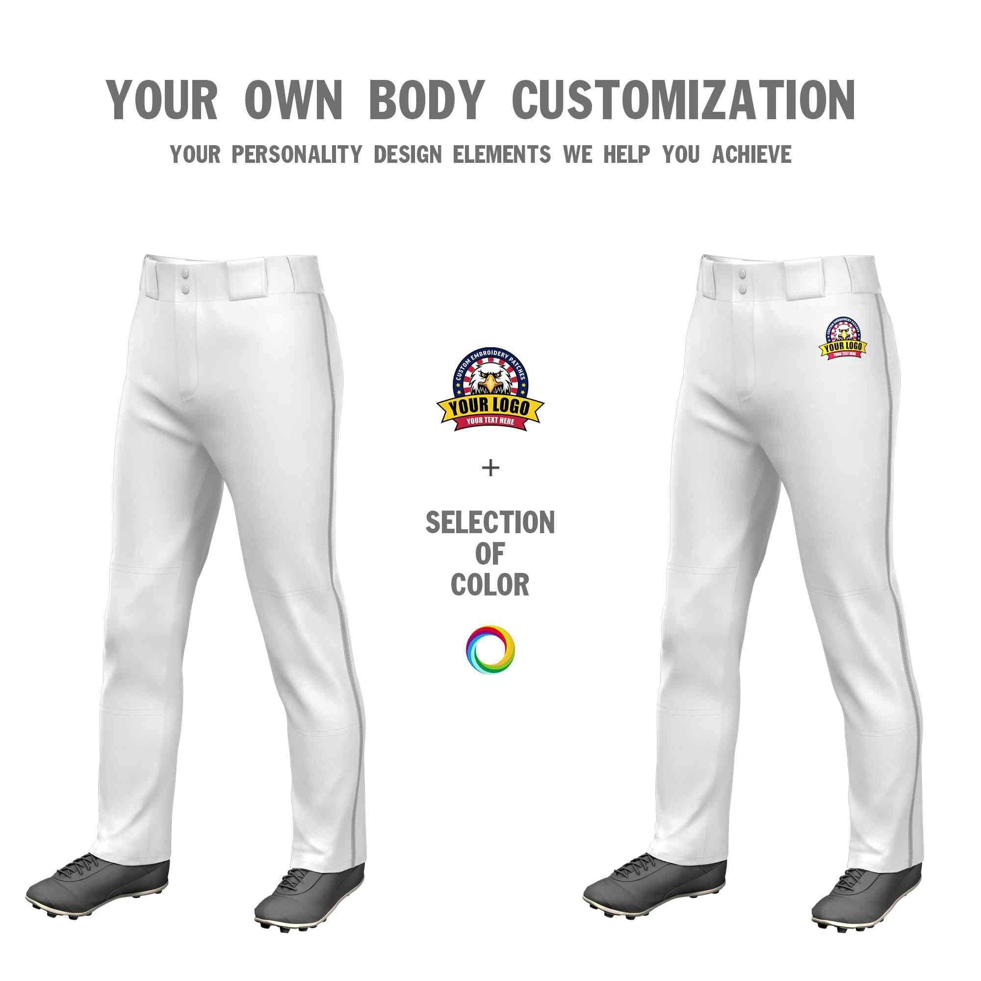 Custom White Gray Classic Fit Stretch Practice Loose-fit Baseball Pants