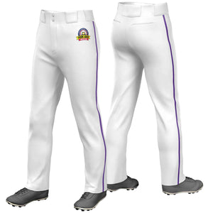 Pantalon de baseball coupe ample, coupe classique, extensible, personnalisé, blanc, violet