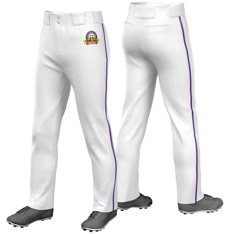 Custom White Purple Classic Fit Stretch Practice Loose-fit Baseball Pants