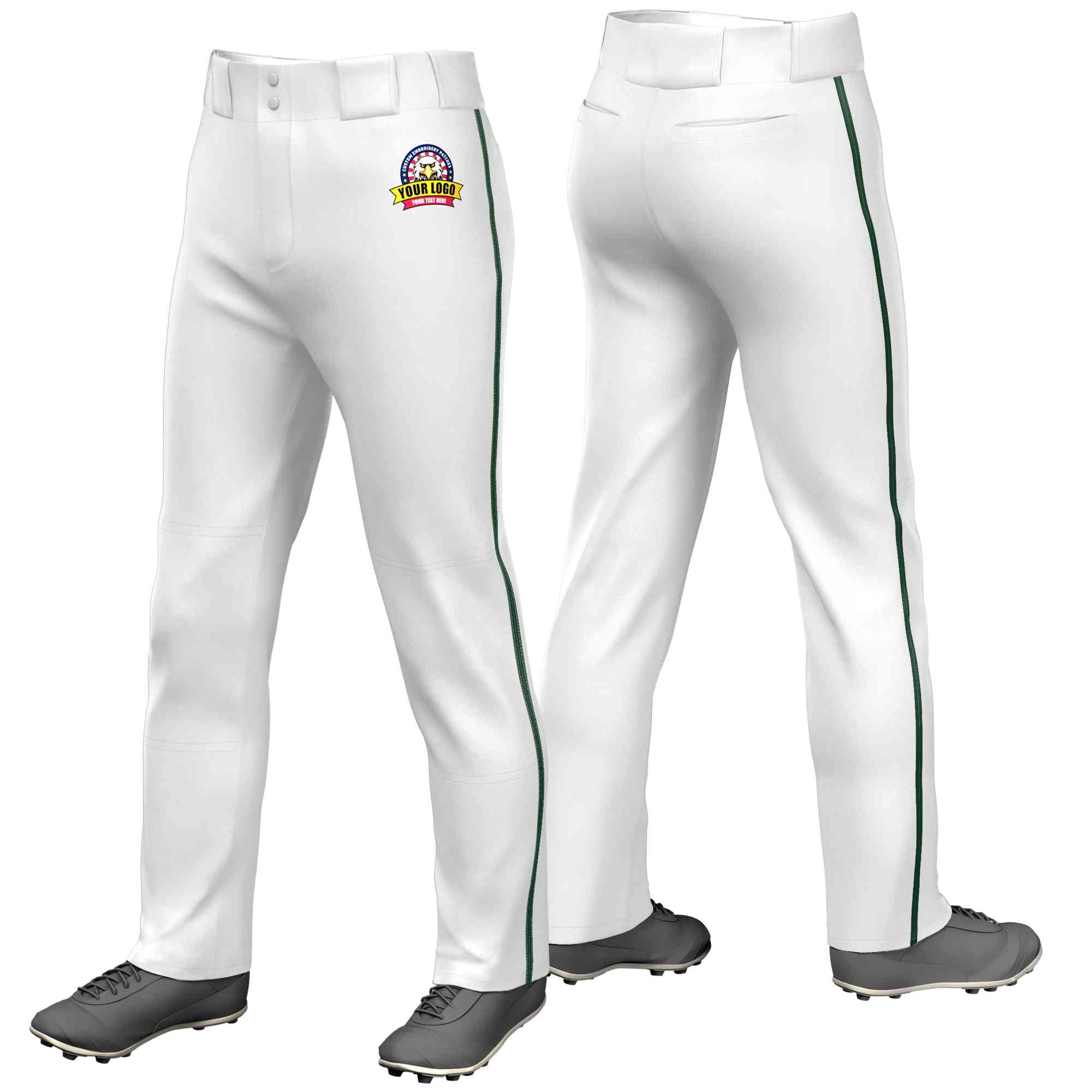 Custom White Green Classic Fit Stretch Practice Loose-fit Baseball Pants