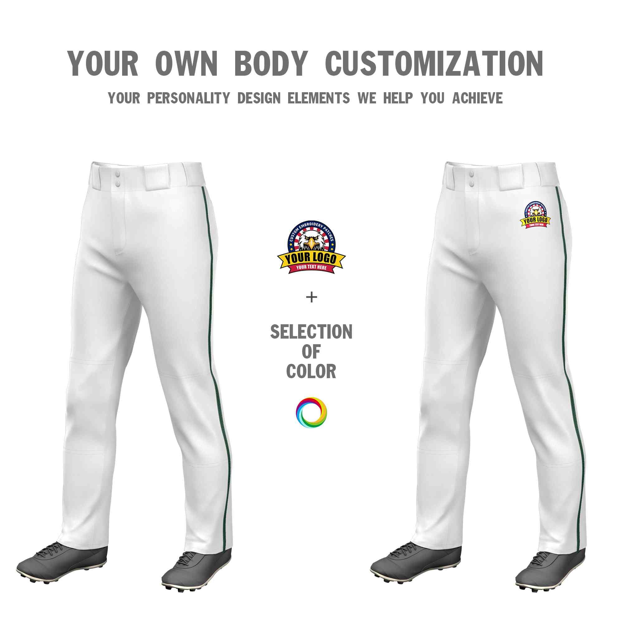 Custom White Green Classic Fit Stretch Practice Loose-fit Baseball Pants