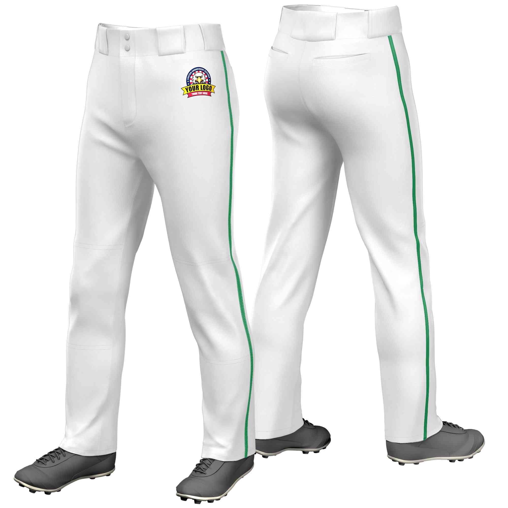 Pantalon de baseball coupe ample, coupe classique, extensible, personnalisé, vert Kelly, blanc