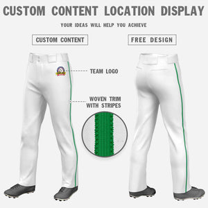 Pantalon de baseball coupe ample, coupe classique, extensible, personnalisé, vert Kelly, blanc