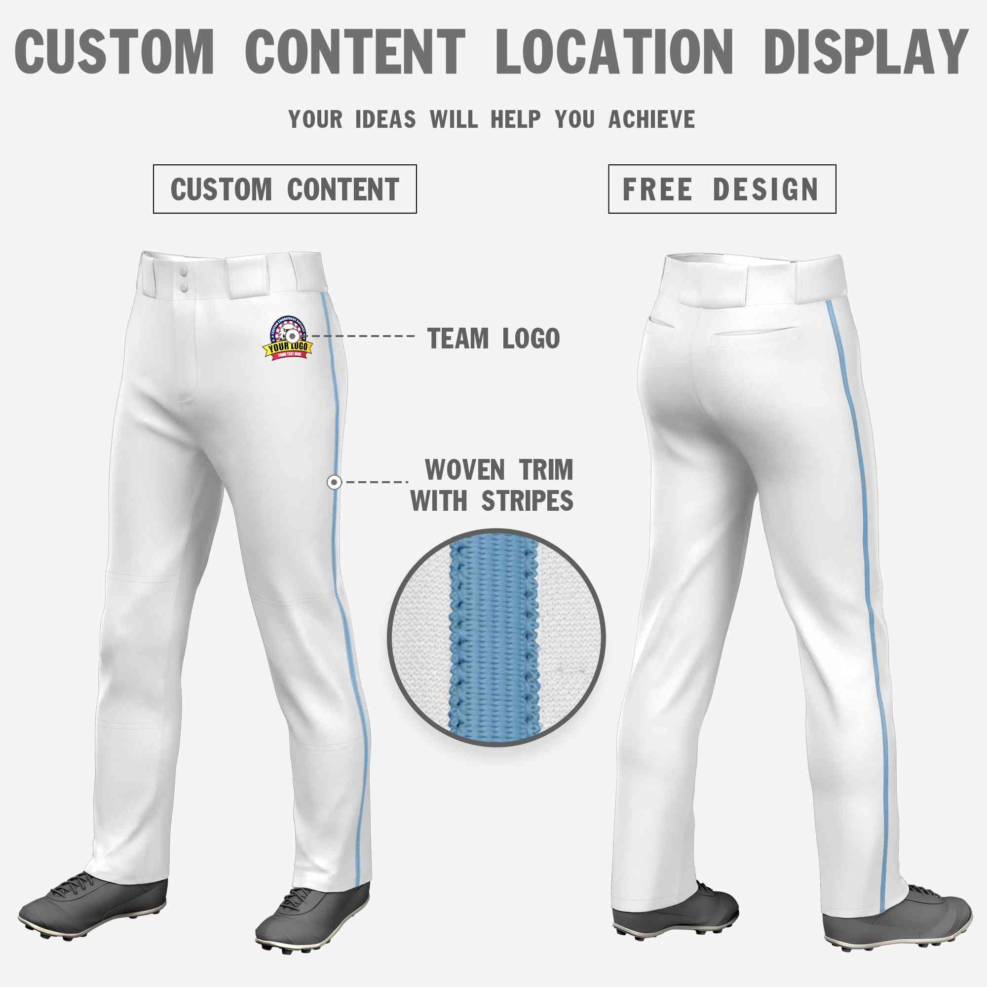 Custom White Light Blue Classic Fit Stretch Practice Loose-fit Baseball Pants