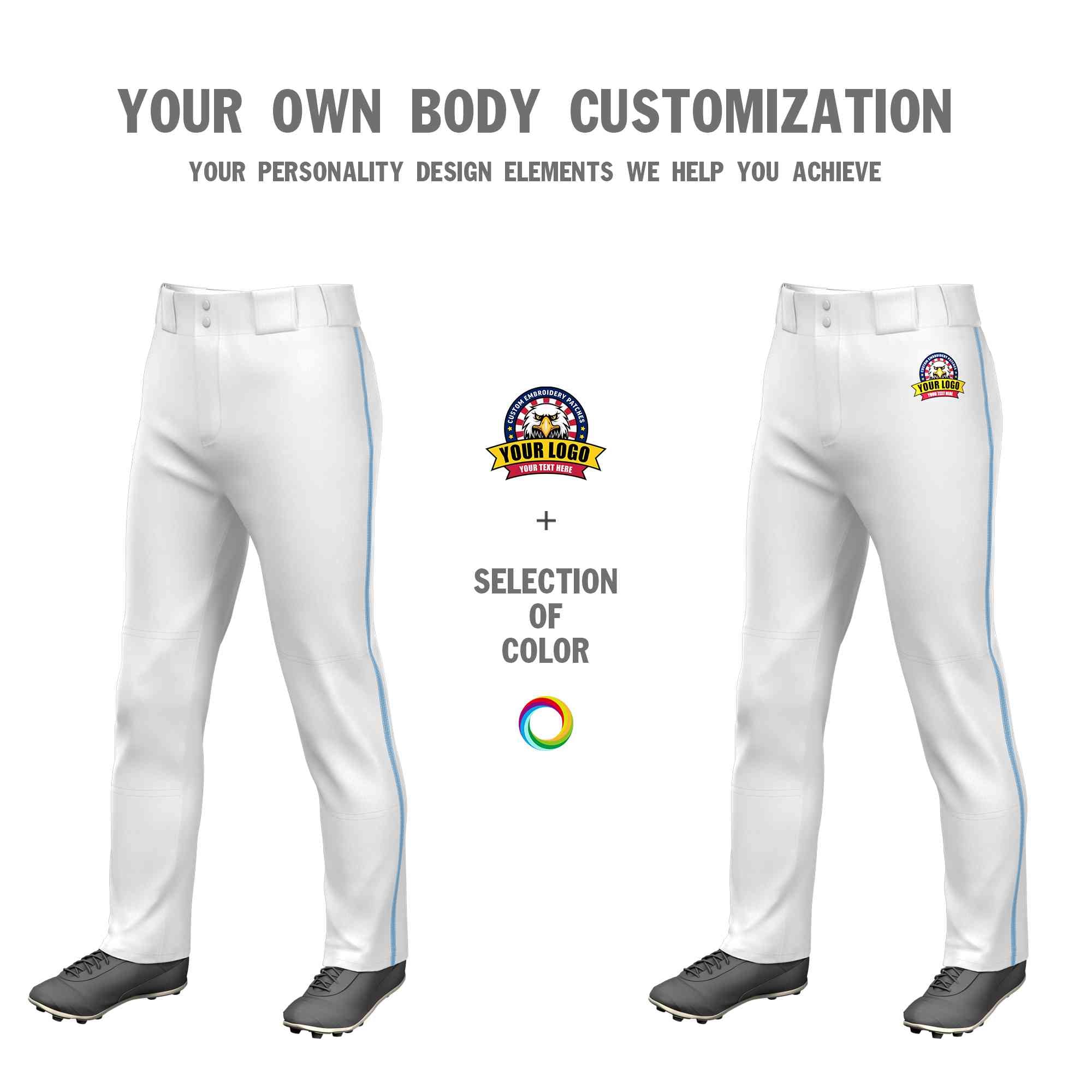 Custom White Light Blue Classic Fit Stretch Practice Loose-fit Baseball Pants