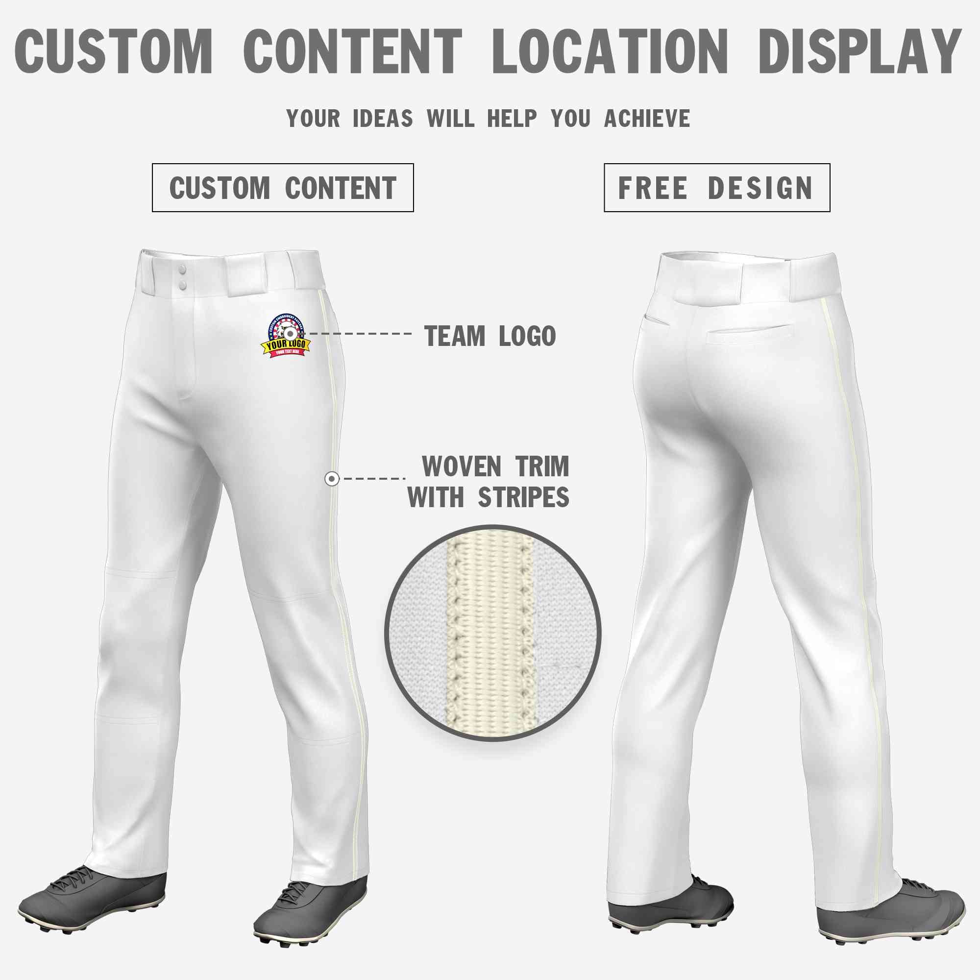 Custom White Cream Classic Fit Stretch Practice Loose-fit Baseball Pants