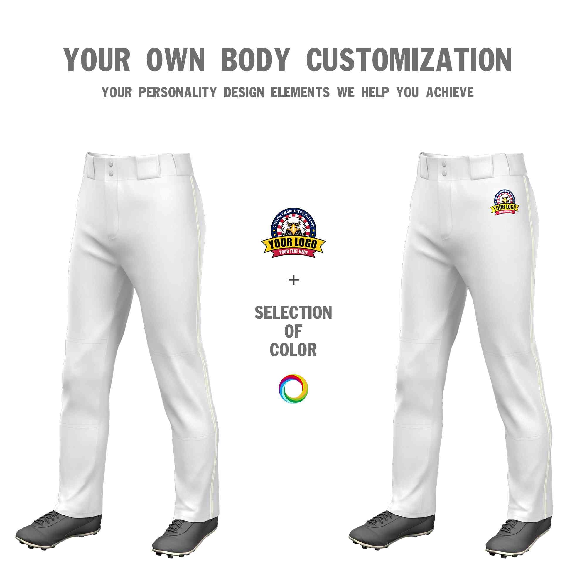 Custom White Cream Classic Fit Stretch Practice Loose-fit Baseball Pants