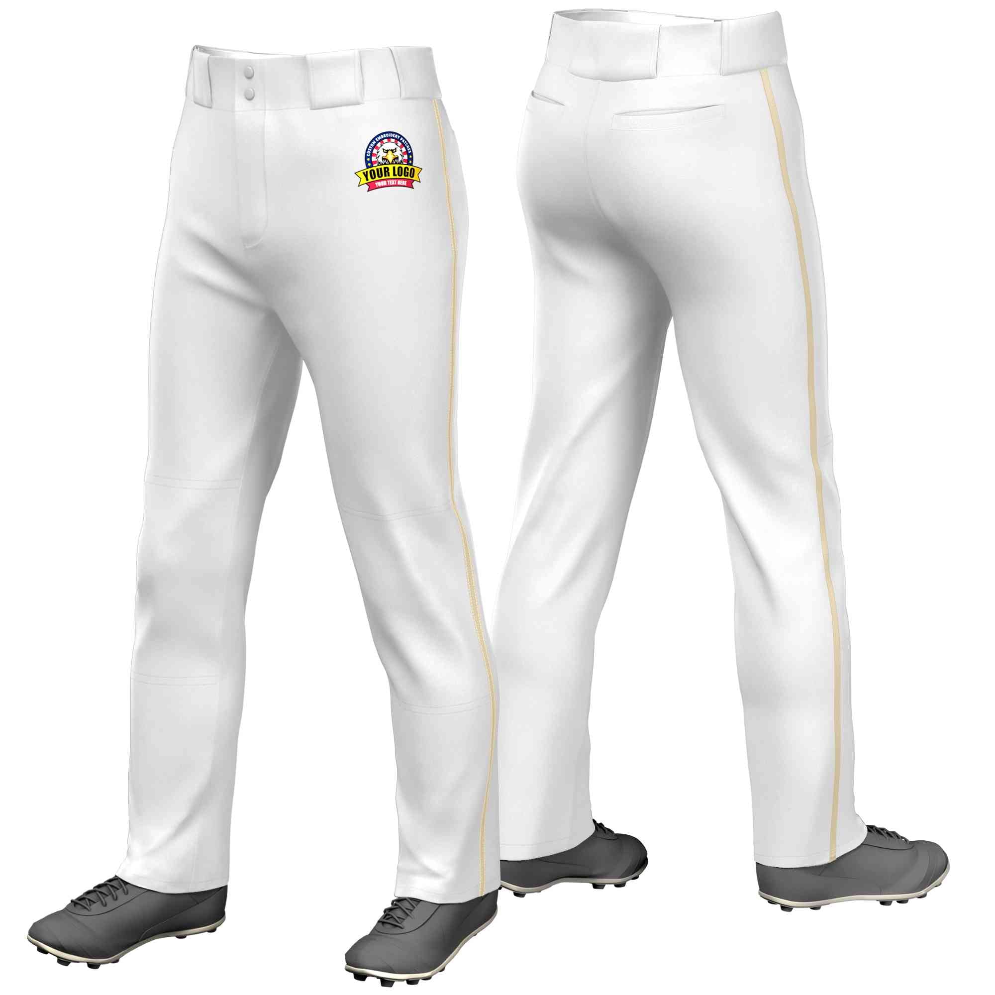 Custom White Khaki Classic Fit Stretch Practice Loose-fit Baseball Pants