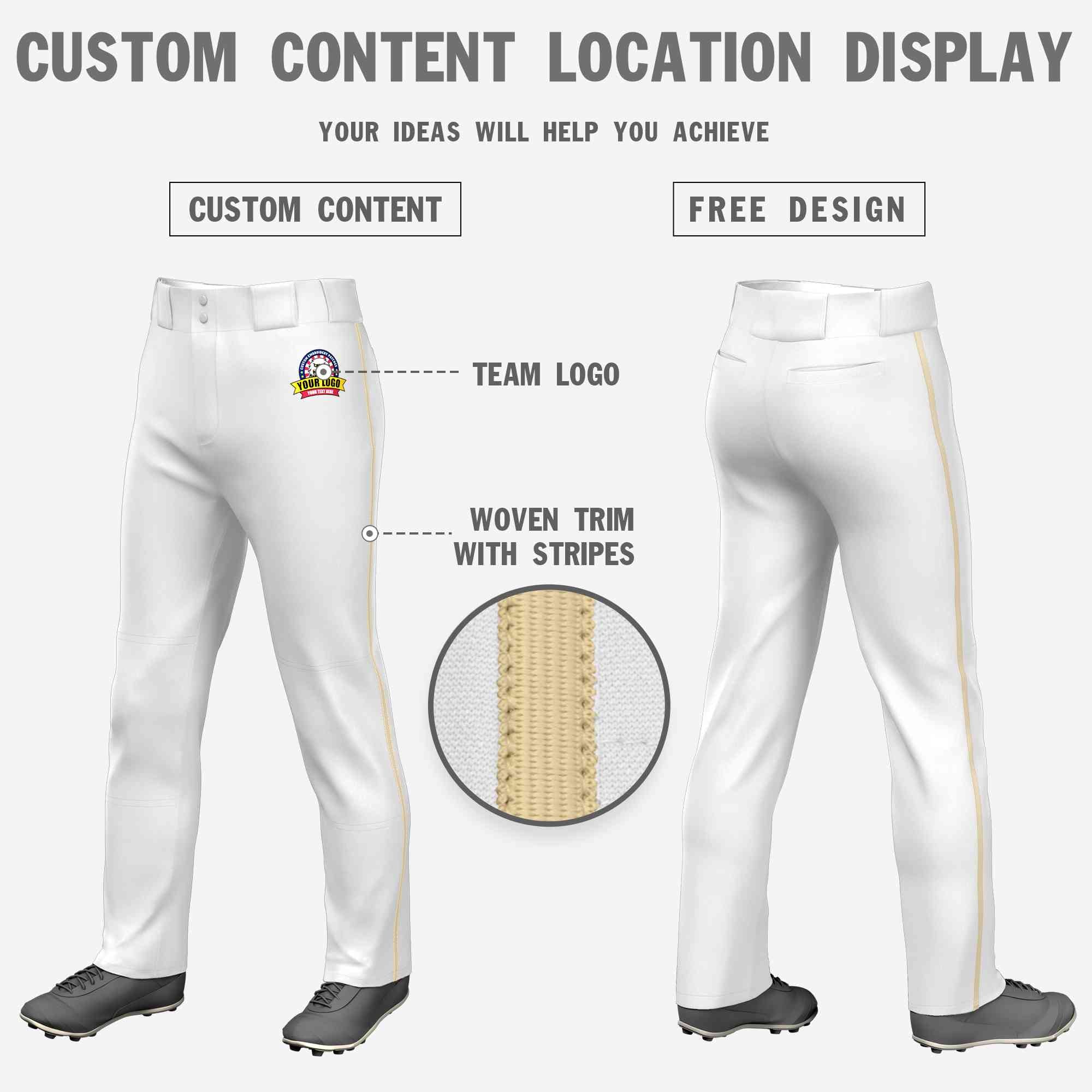 Custom White Khaki Classic Fit Stretch Practice Loose-fit Baseball Pants