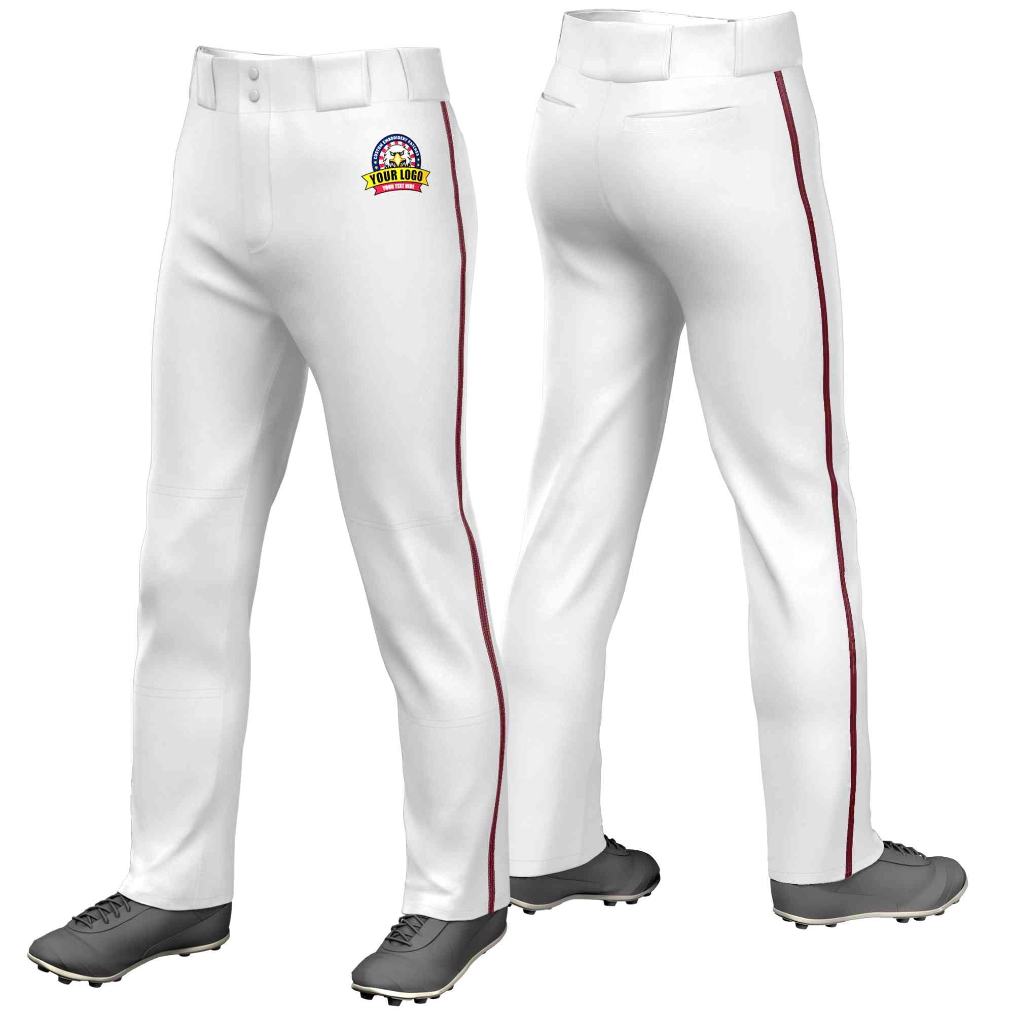 Custom White Crimson Classic Fit Stretch Practice Loose-fit Baseball Pants