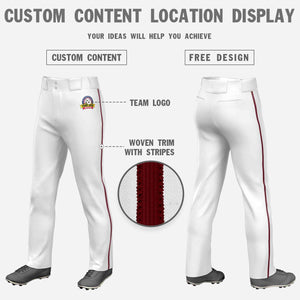 Custom White Crimson Classic Fit Stretch Practice Loose-fit Baseball Pants