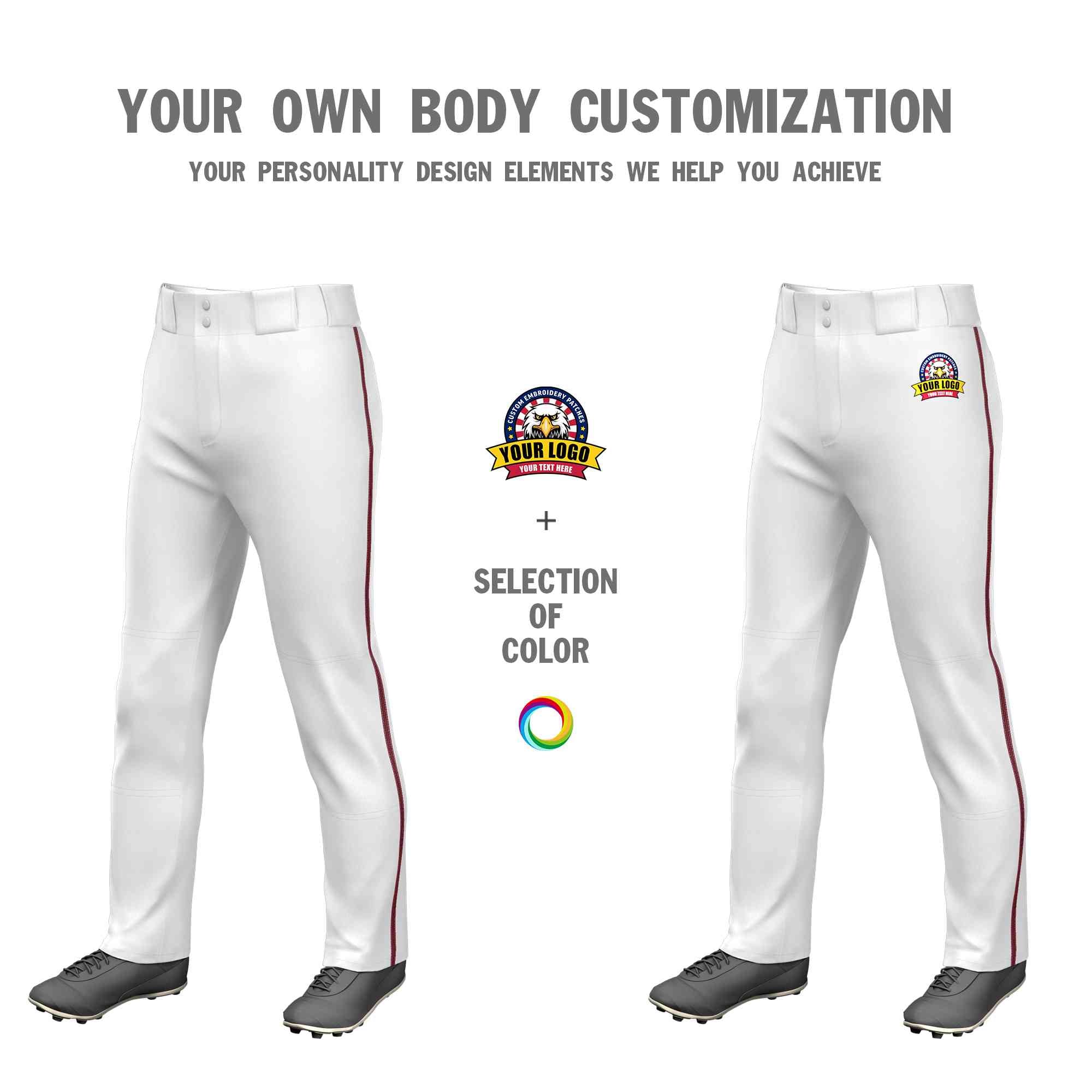 Custom White Crimson Classic Fit Stretch Practice Loose-fit Baseball Pants