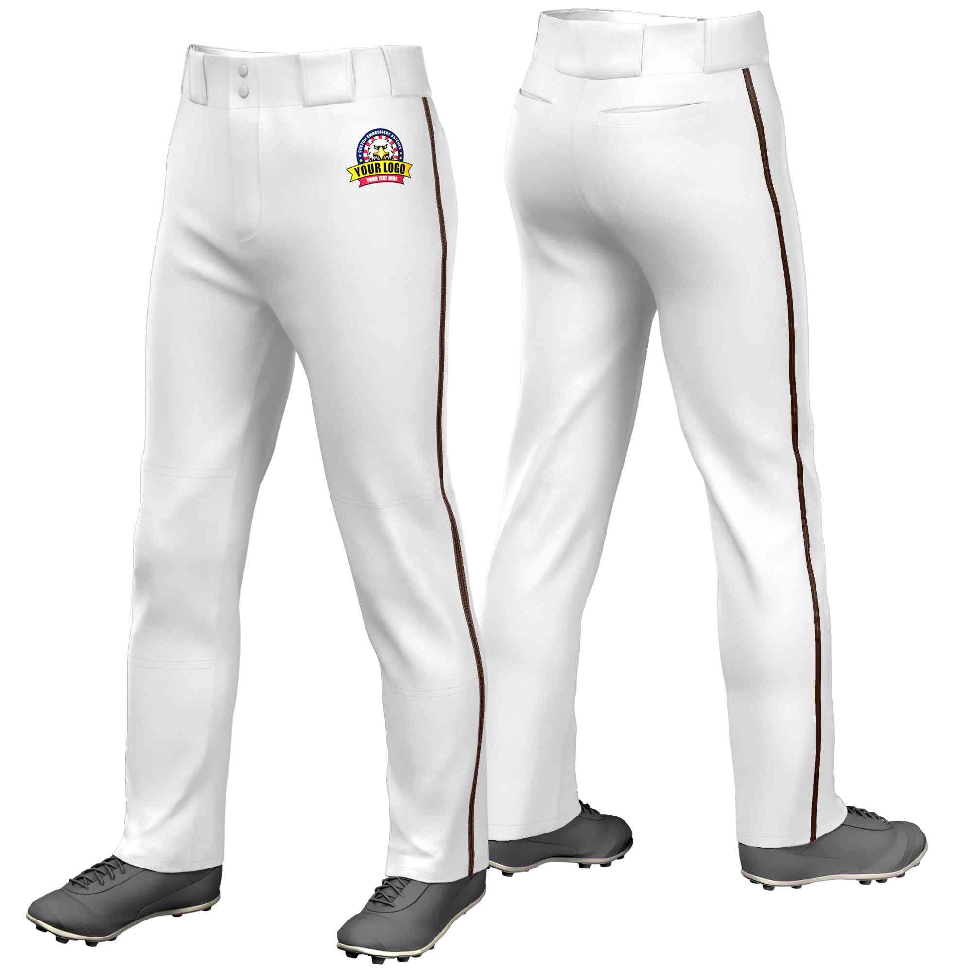 Pantalon de baseball coupe ample, coupe classique, blanc et marron, personnalisé