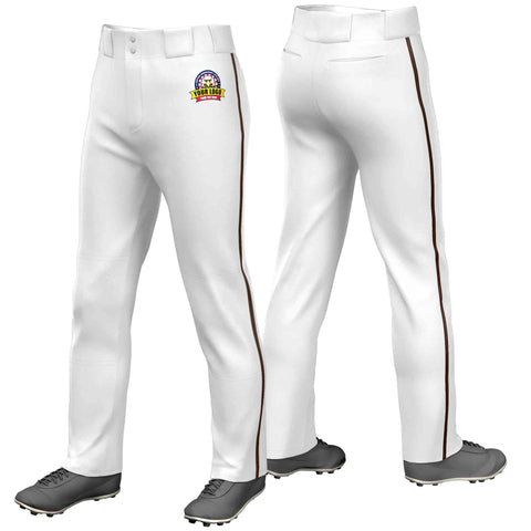 Custom White Brown Classic Fit Stretch Practice Loose-fit Baseball Pants