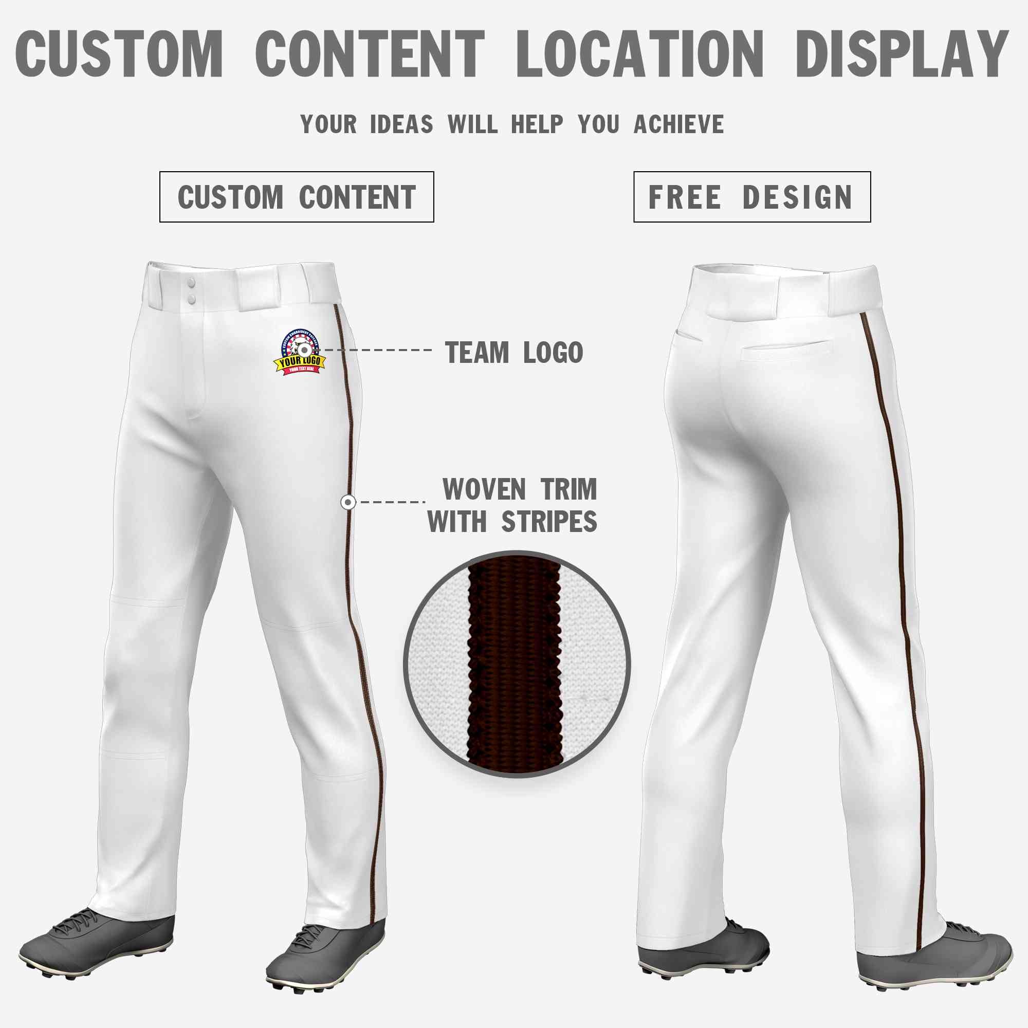 Custom White Brown Classic Fit Stretch Practice Loose-fit Baseball Pants