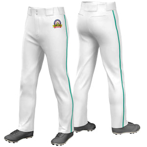 Custom White Teal Classic Fit Stretch Practice Loose-fit Baseball Pants