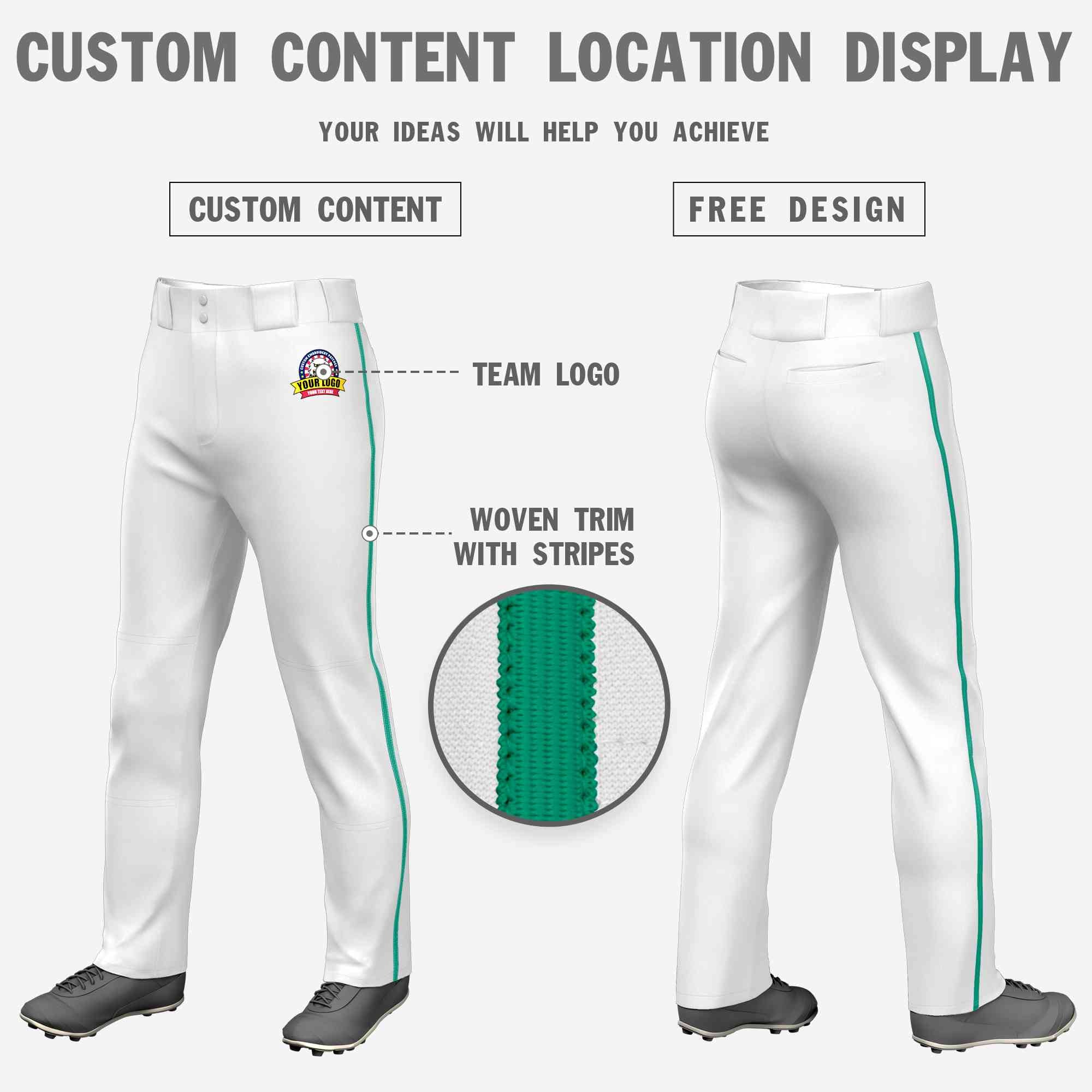 Custom White Teal Classic Fit Stretch Practice Loose-fit Baseball Pants