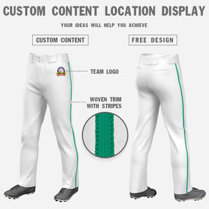 Custom White Teal Classic Fit Stretch Practice Loose-fit Baseball Pants