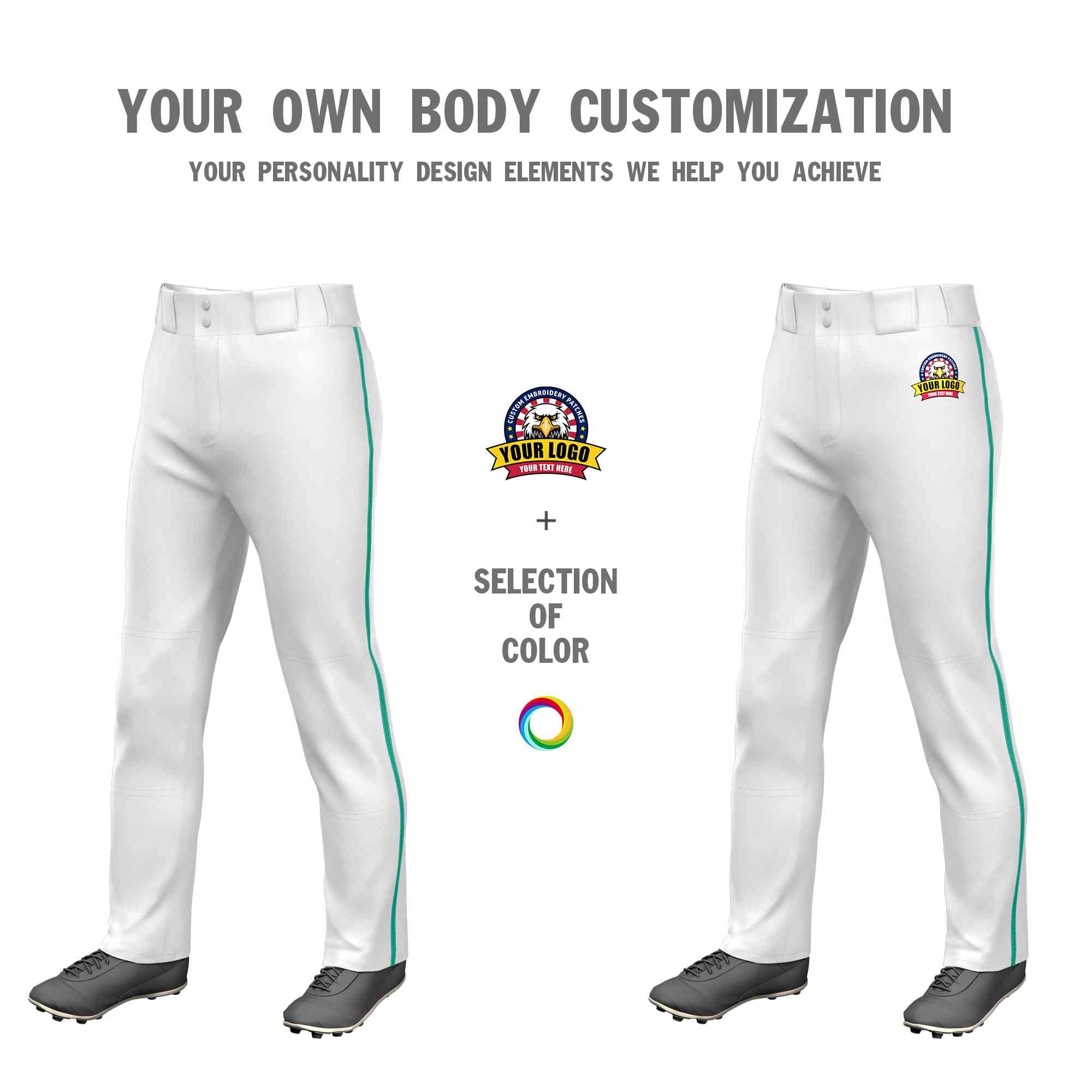 Custom White Teal Classic Fit Stretch Practice Loose-fit Baseball Pants