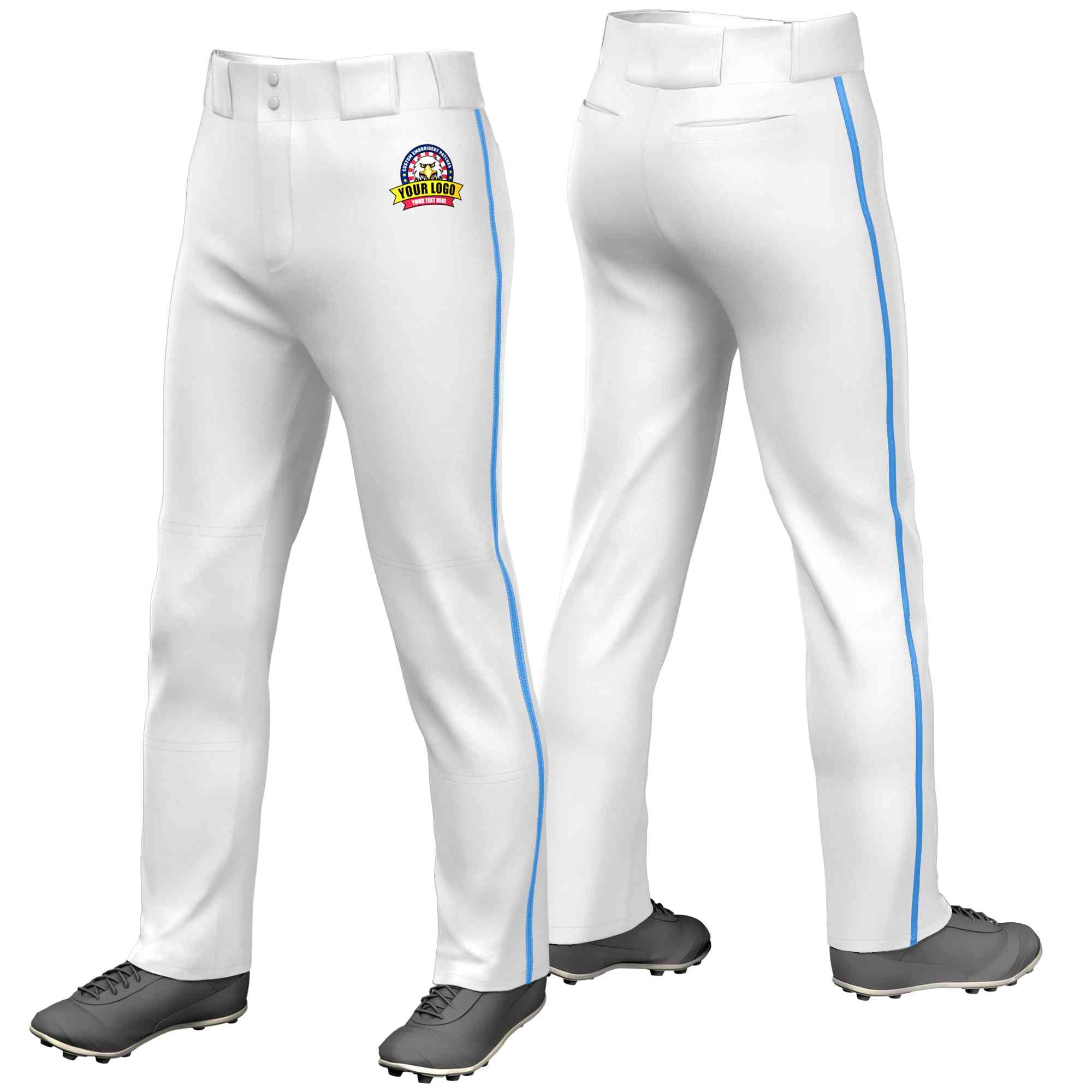 Pantalon de baseball coupe ample, coupe classique, bleu poudre blanc personnalisé