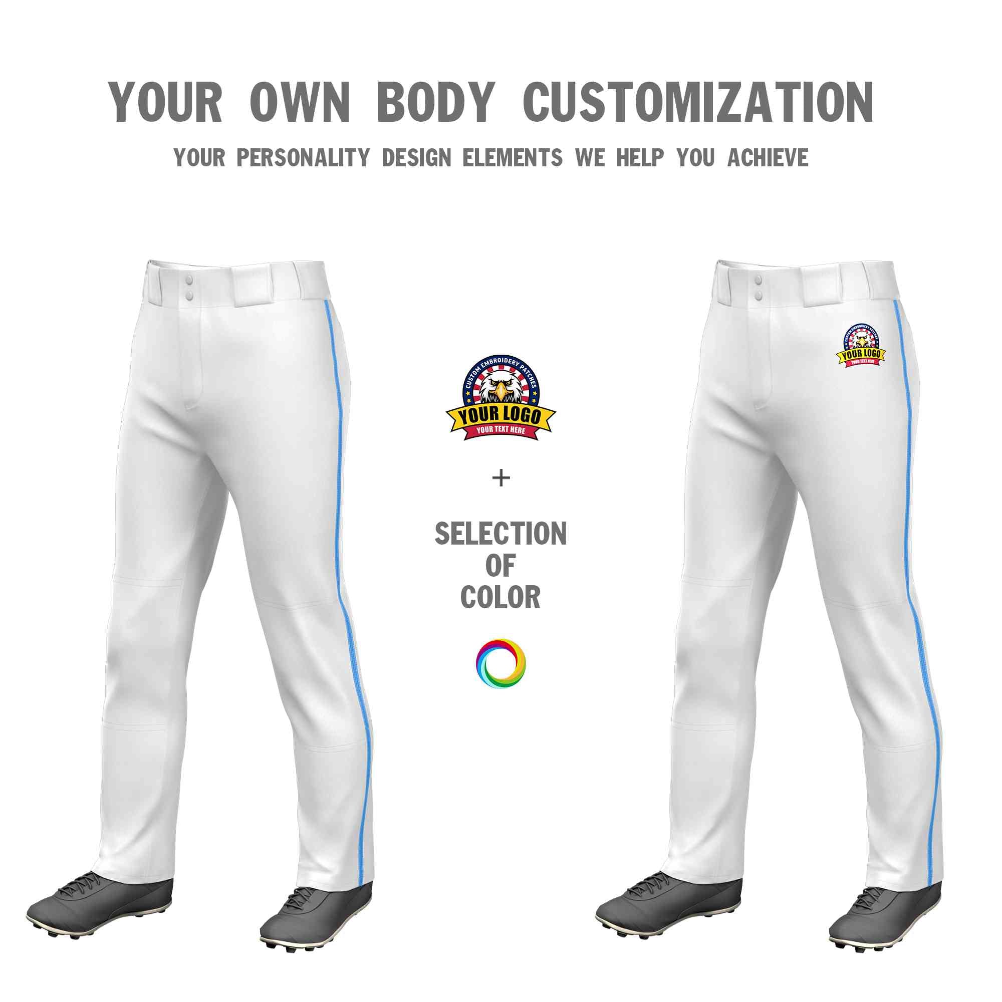 Custom White Powder Blue Classic Fit Stretch Practice Loose-fit Baseball Pants