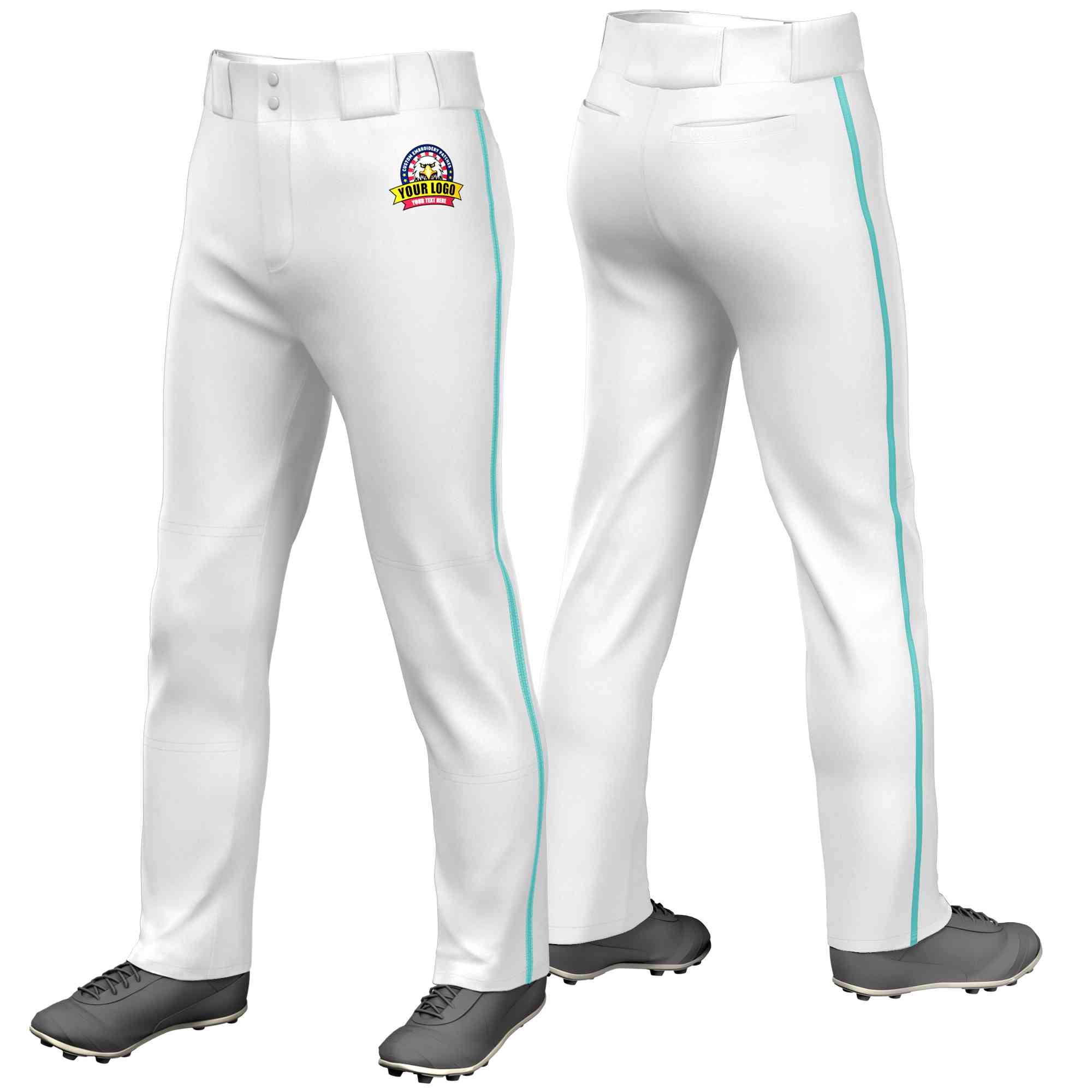 Custom White Aqua Classic Fit Stretch Practice Loose-fit Baseball Pants