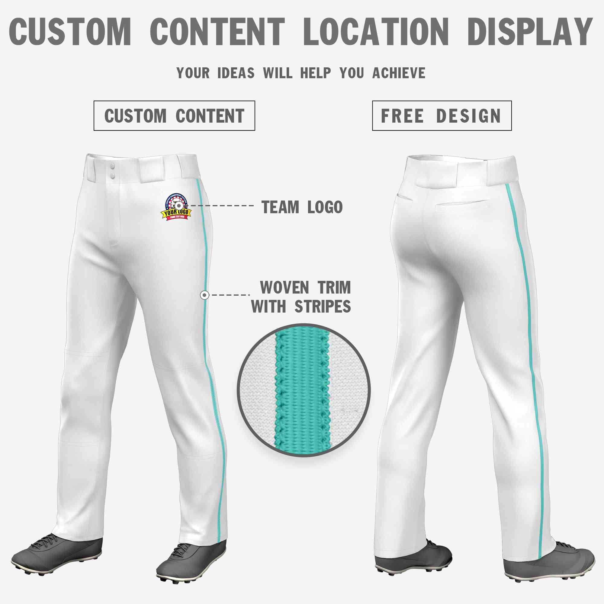 Custom White Aqua Classic Fit Stretch Practice Loose-fit Baseball Pants