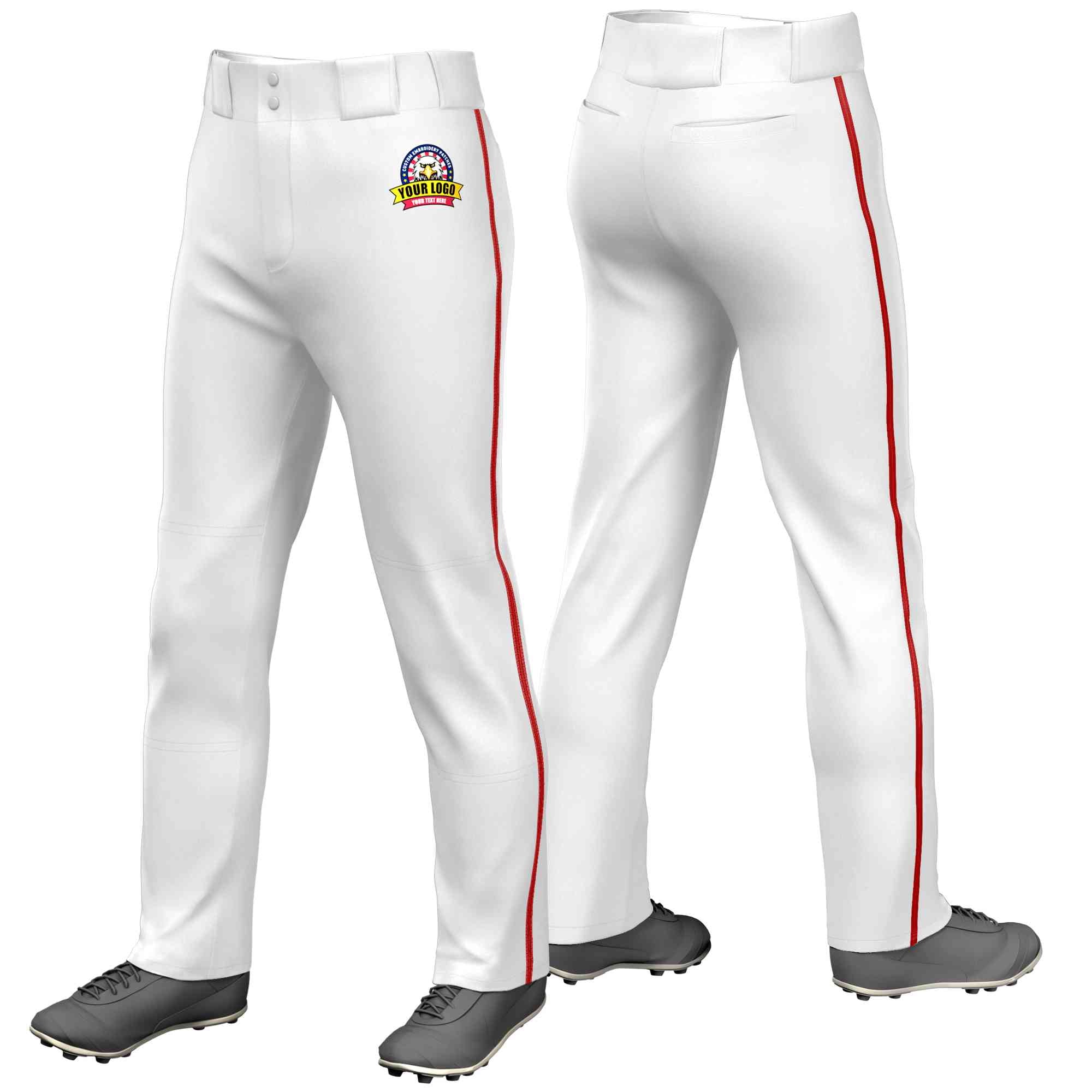 Custom White Red Classic Fit Stretch Practice Loose-fit Baseball Pants