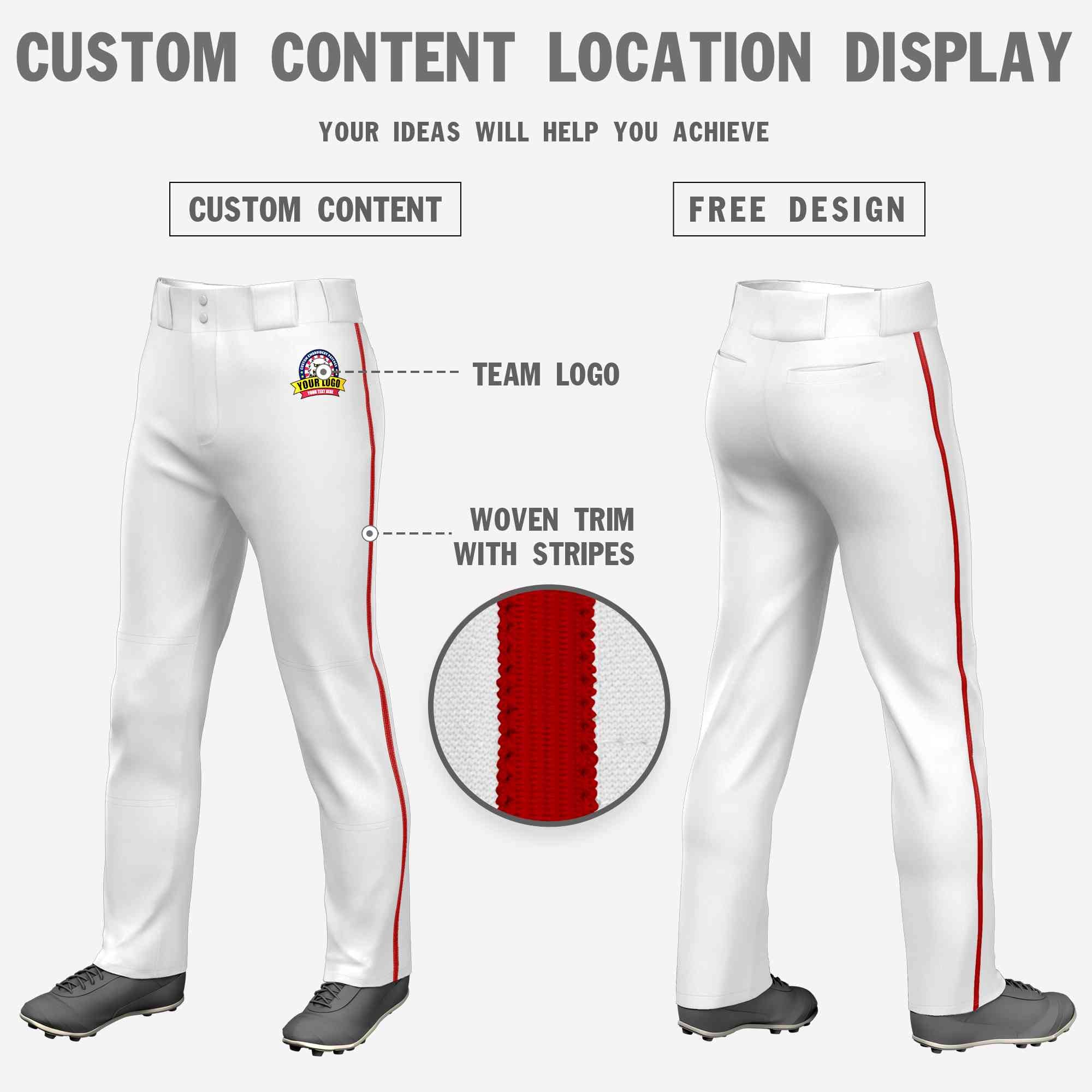 Custom White Red Classic Fit Stretch Practice Loose-fit Baseball Pants