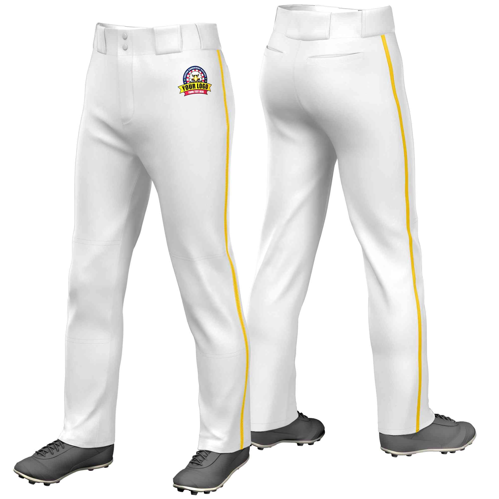 Custom White Gold Classic Fit Stretch Practice Loose-fit Baseball Pants