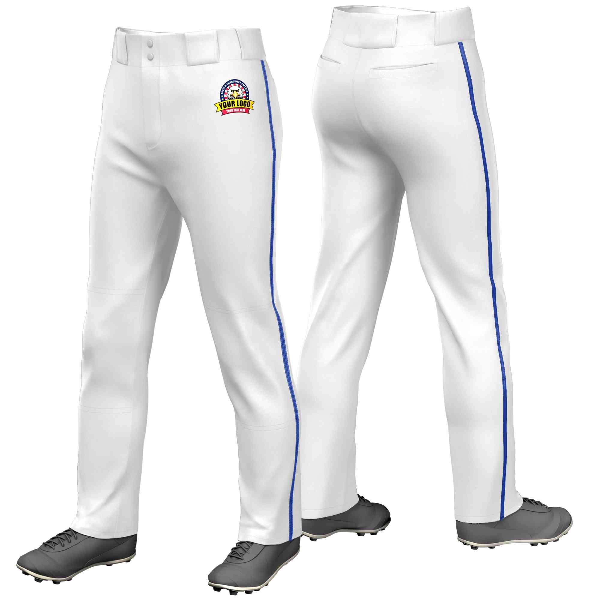 Custom White Royal Classic Fit Stretch Practice Loose-fit Baseball Pants