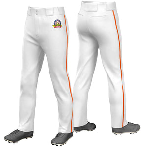 Custom White Orange Classic Fit Stretch Practice Loose-fit Baseball Pants