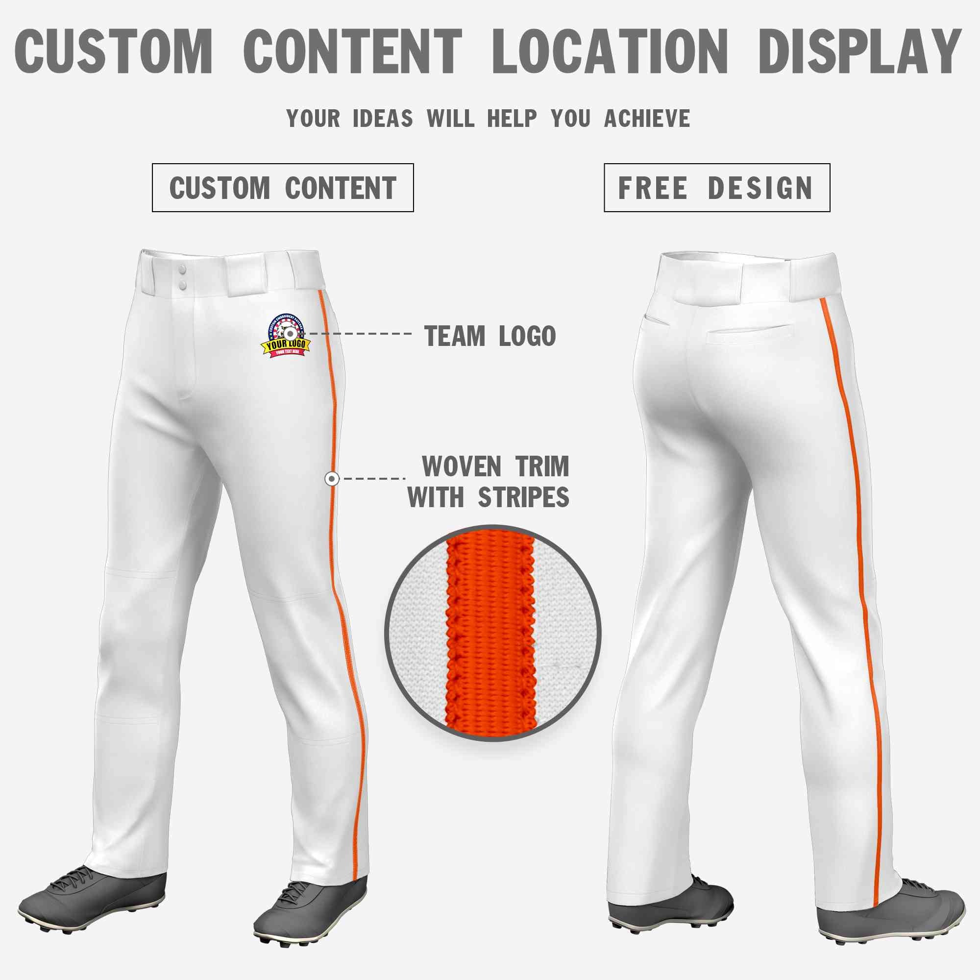 Pantalon de baseball coupe ample, coupe classique, extensible, personnalisé, blanc, orange