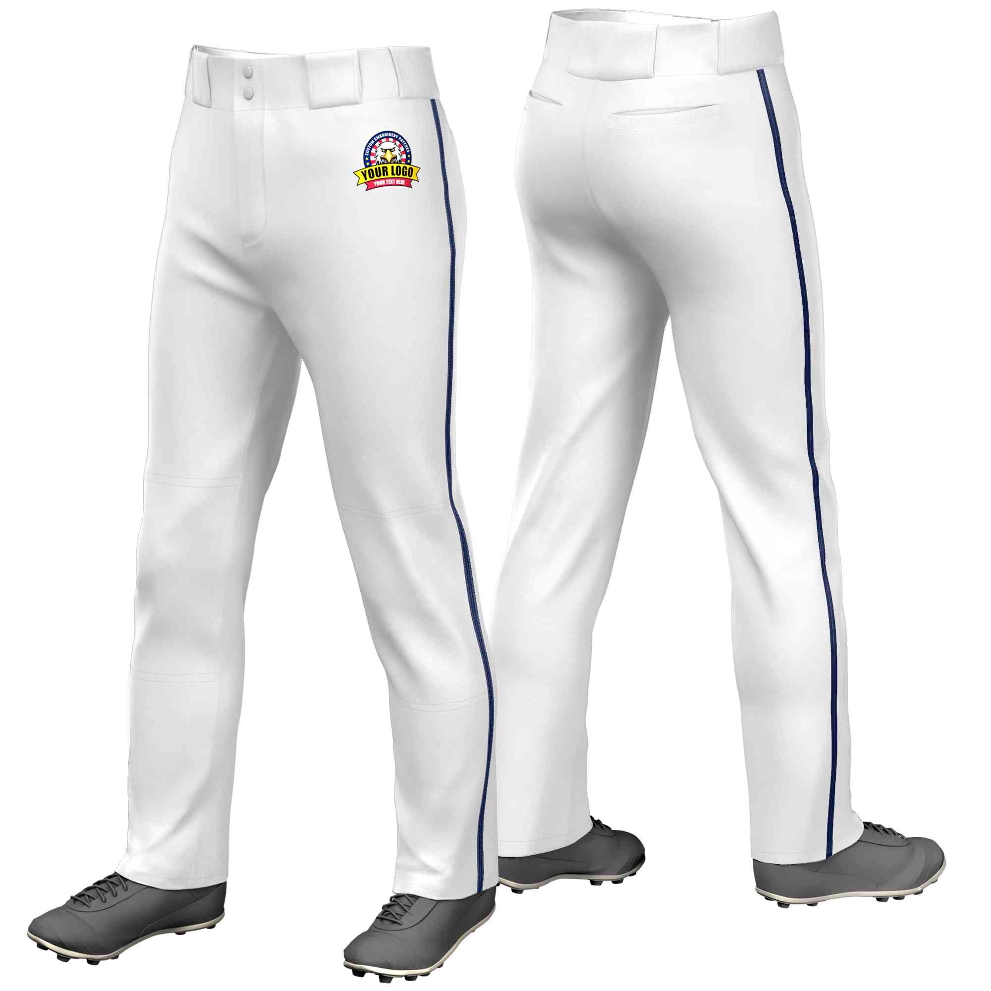 Custom White Navy Classic Fit Stretch Practice Loose-fit Baseball Pants