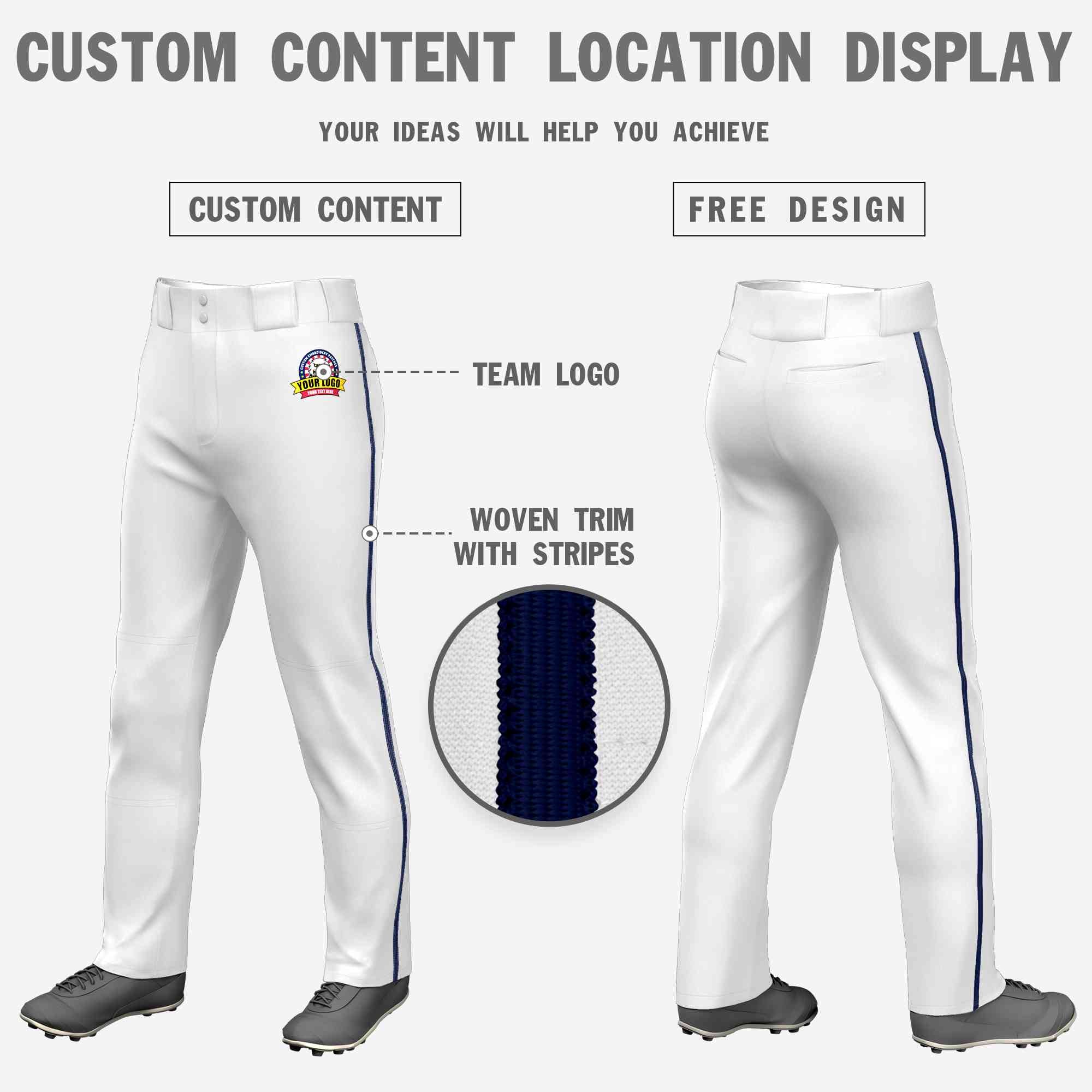 Custom White Navy Classic Fit Stretch Practice Loose-fit Baseball Pants