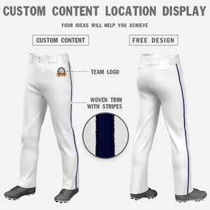 Pantalon de baseball coupe ample et extensible, coupe classique, blanc et bleu marine, personnalisé