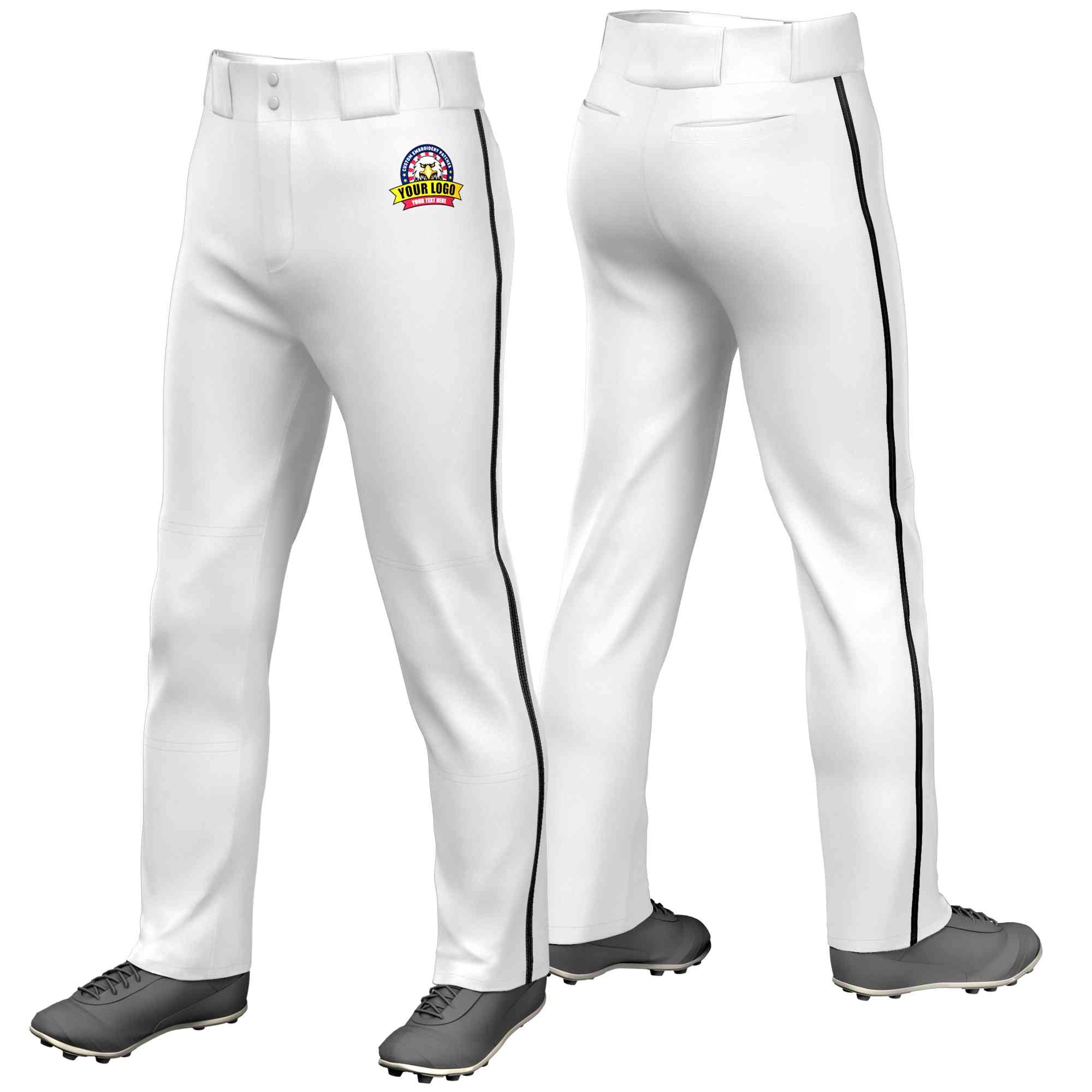 Custom White Black Classic Fit Stretch Practice Loose-fit Baseball Pants