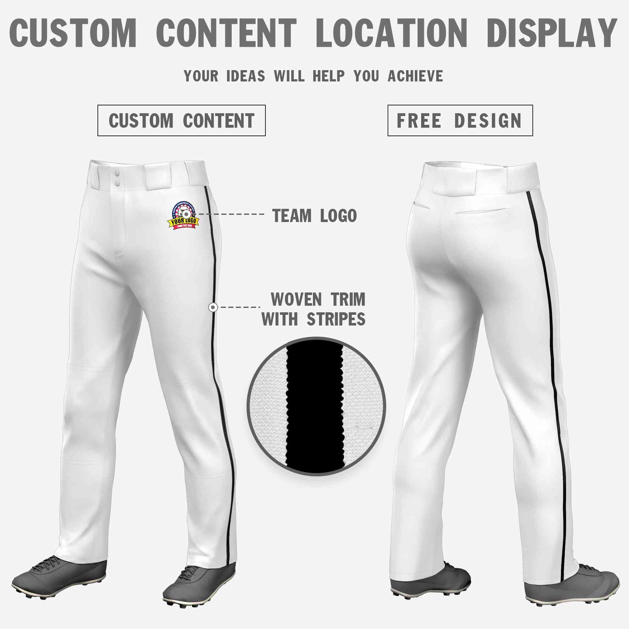 Pantalon de baseball coupe ample, coupe classique, extensible, personnalisé, blanc, noir