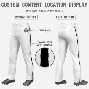 Custom White Black Classic Fit Stretch Practice Loose-fit Baseball Pants