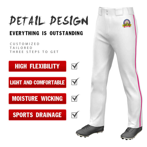 Custom White Pink Classic Fit Stretch Practice Loose-fit Baseball Pants