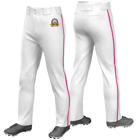 Custom White Pink Classic Fit Stretch Practice Loose-fit Baseball Pants