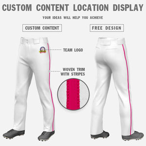 Custom White Pink Classic Fit Stretch Practice Loose-fit Baseball Pants